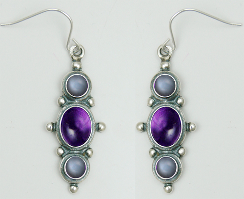 Sterling Silver Drop Dangle Earrings With Amethyst And Grey Moonstone